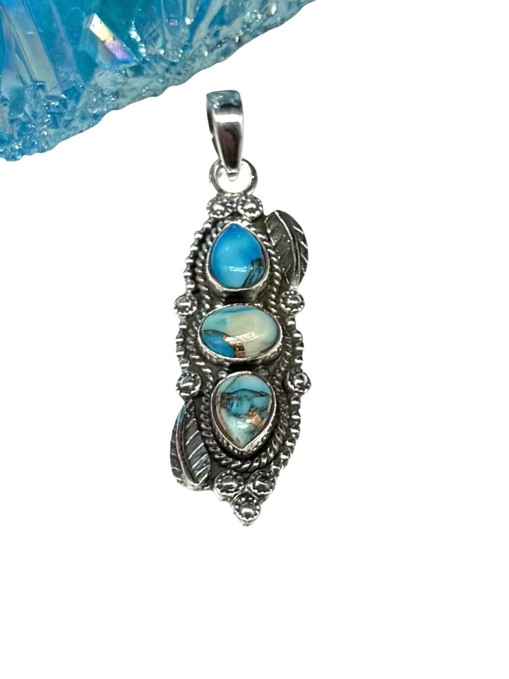 Kingman Ice Blue Dahlia Turquoise Necklace Pendant Solid 925 Sterling Silver